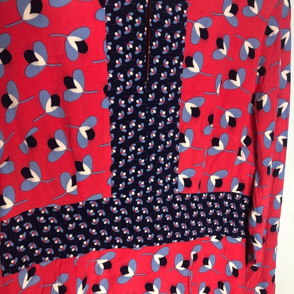 Boden Daisy Dress Womens Size 8R Red Blue Pop Peony Geo Floral - Picture 2 of 12